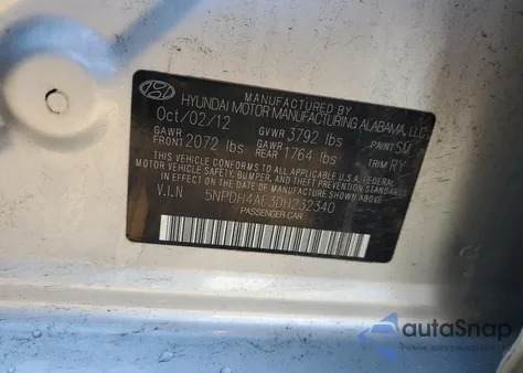 2013 Hyundai Elantra Gls z USA, uszkodzony, nr VIN 5NPDH4AE3DH232340